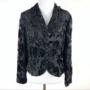 New Talbots petite light jacket shirt size 6 black floral velvet goth dark